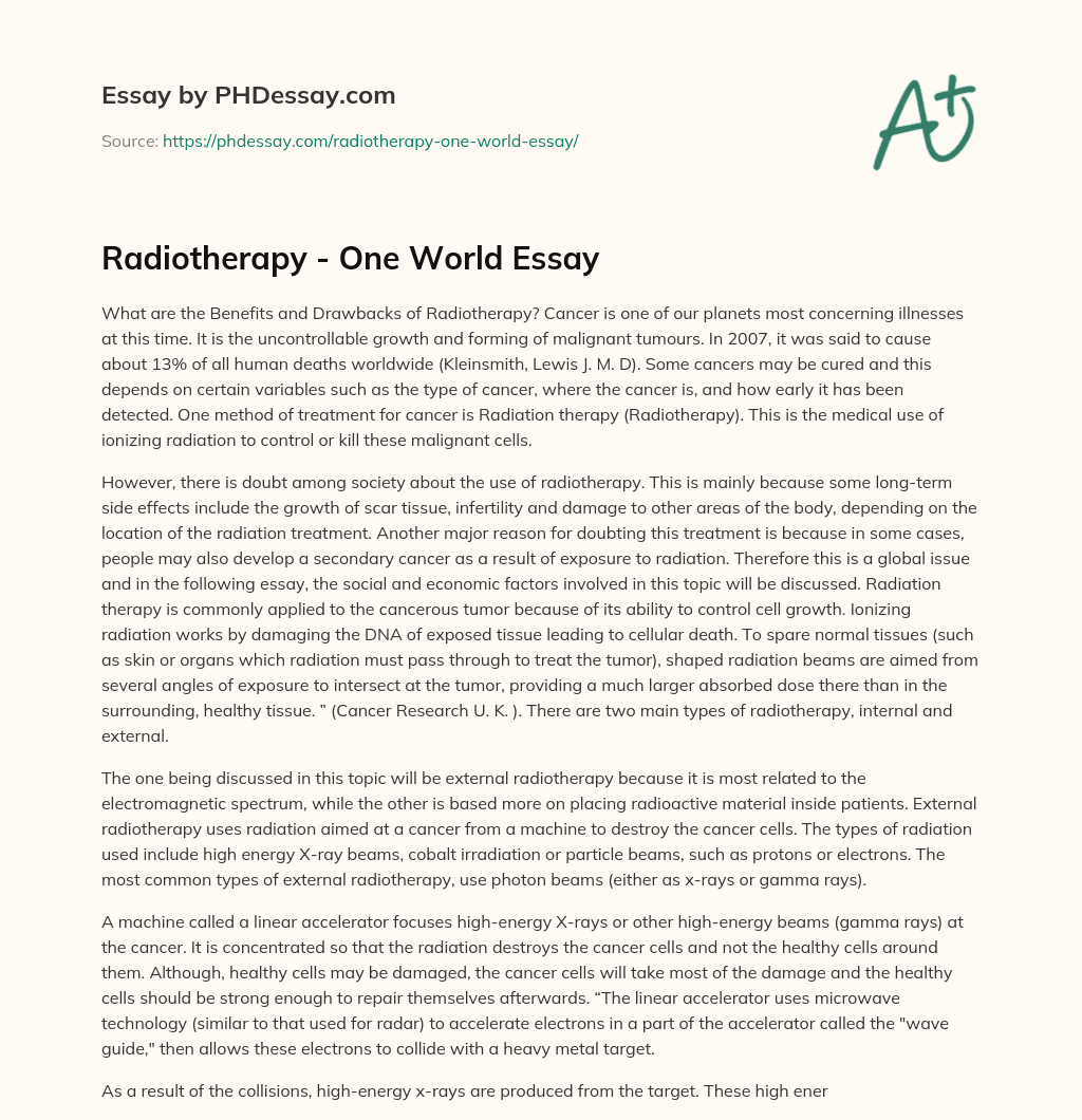 Radiotherapy – One World Essay essay