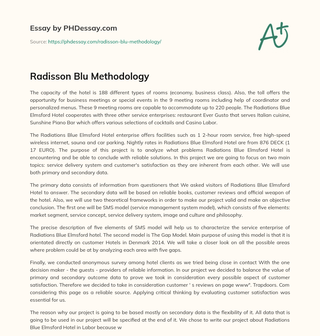 Radisson Blu Methodology essay