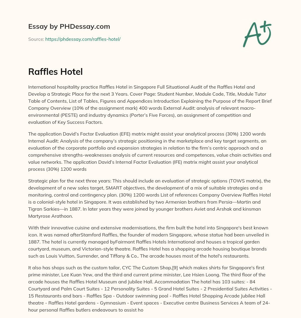 Raffles Hotel essay