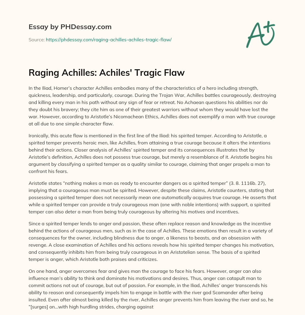 Raging Achilles: Achiles’ Tragic Flaw essay