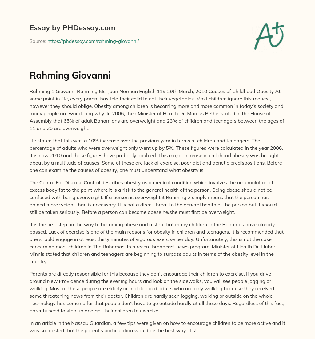 Rahming Giovanni essay