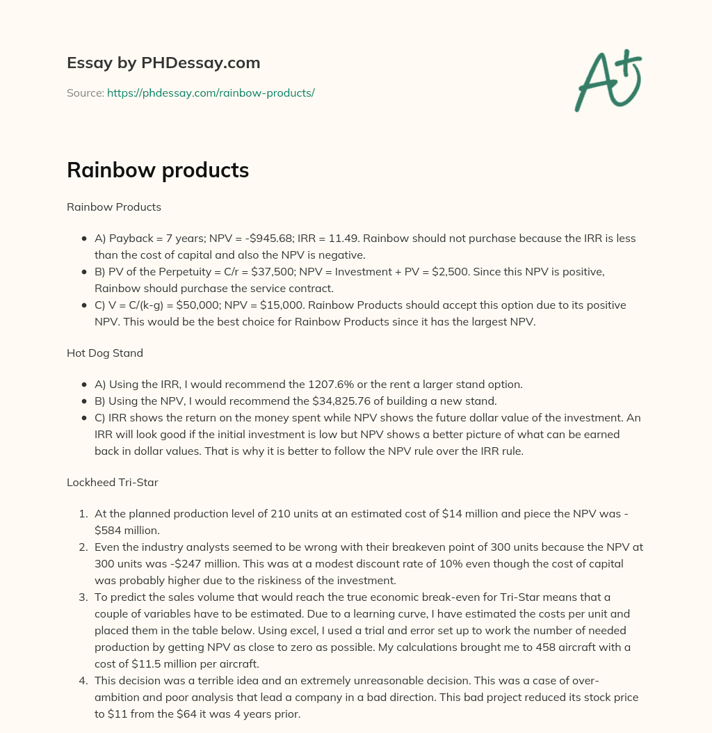 Rainbow products essay