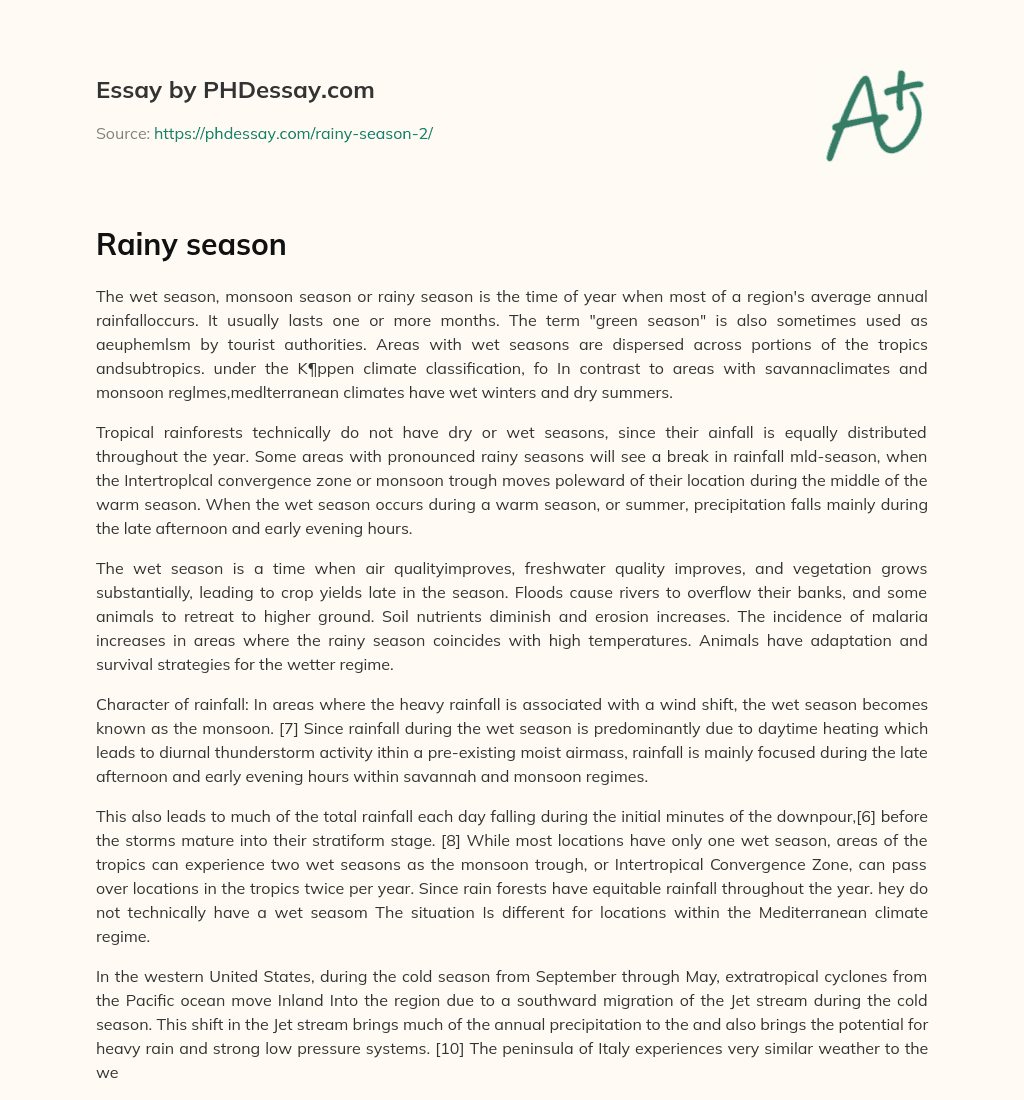 The Wet Season and Its Characteristics in Different Climates and Regions essay