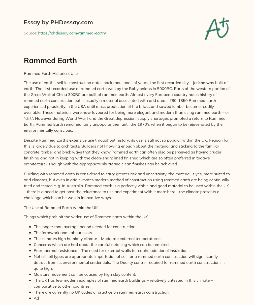 Rammed Earth essay