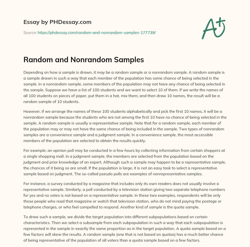Random and Nonrandom Samples essay
