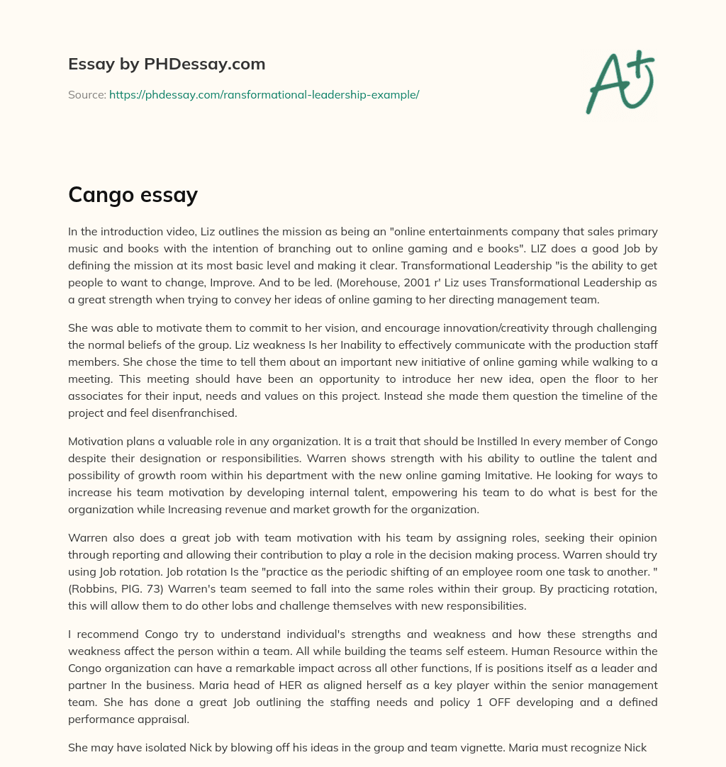 Liz’s Transformational Leadership Style and Communication Weaknesses essay