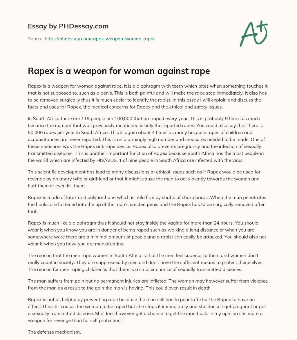 Rapex is a weapon for woman against rape essay