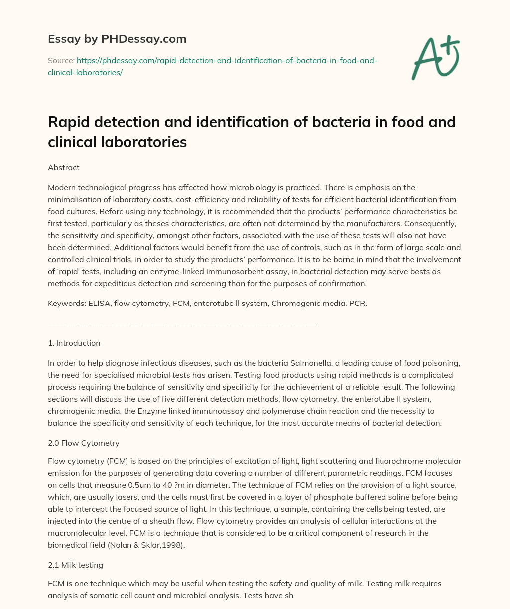 Rapid detection and identification of bacteria in food and clinical laboratories essay