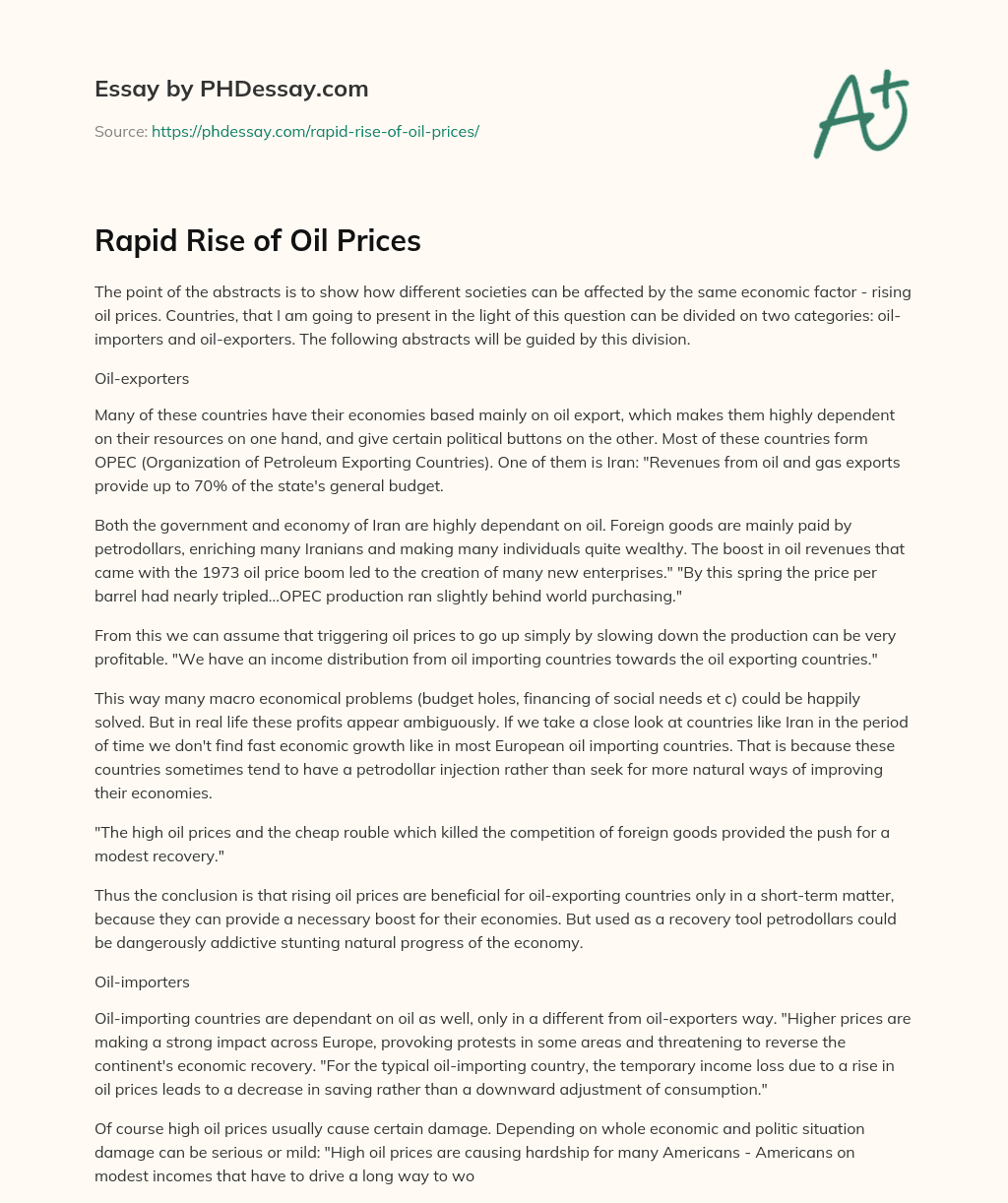 Rapid Rise of Oil Prices essay