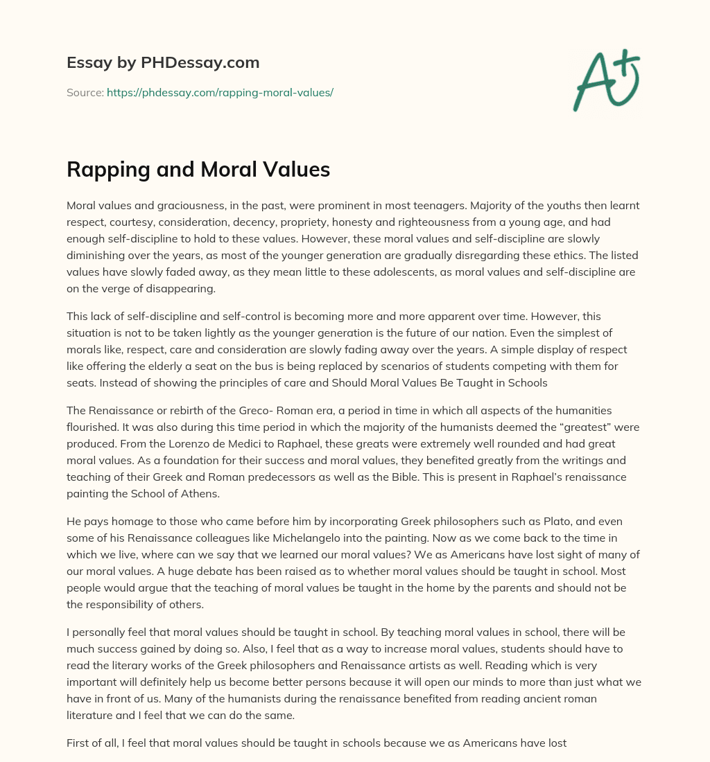 Rapping and Moral Values essay