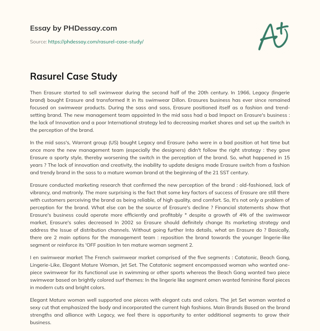 Rasurel Case Study essay