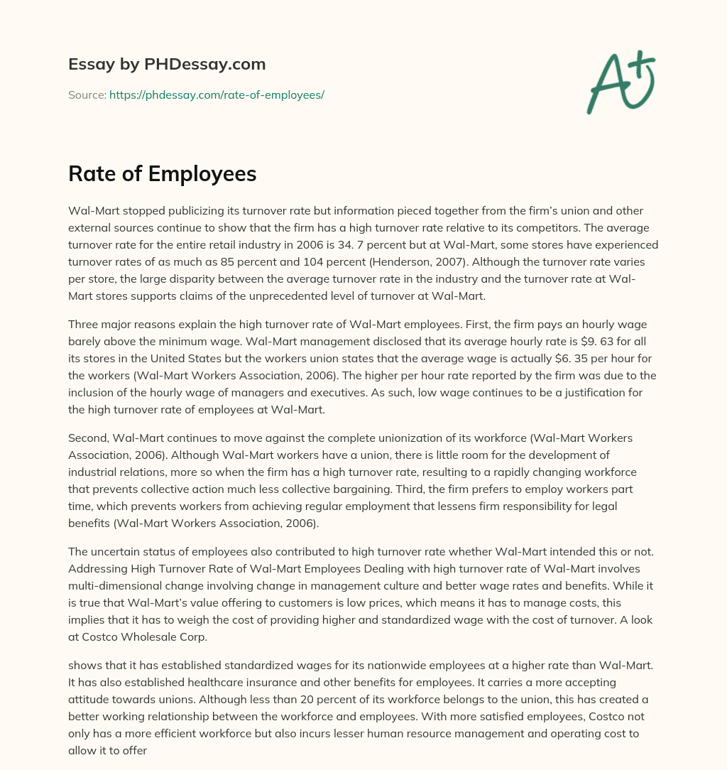 Rate of Employees essay