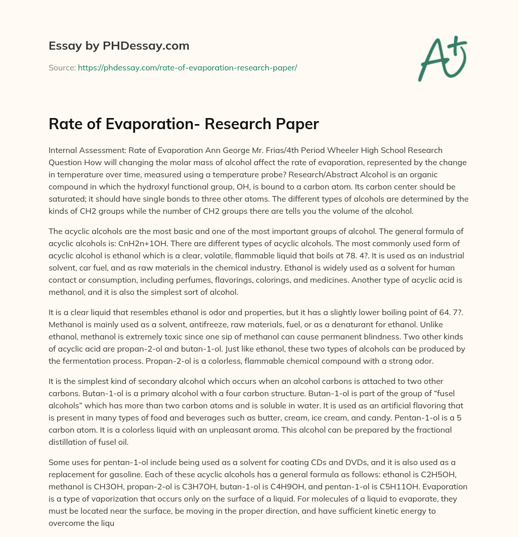 Rate of Evaporation- Research Paper essay