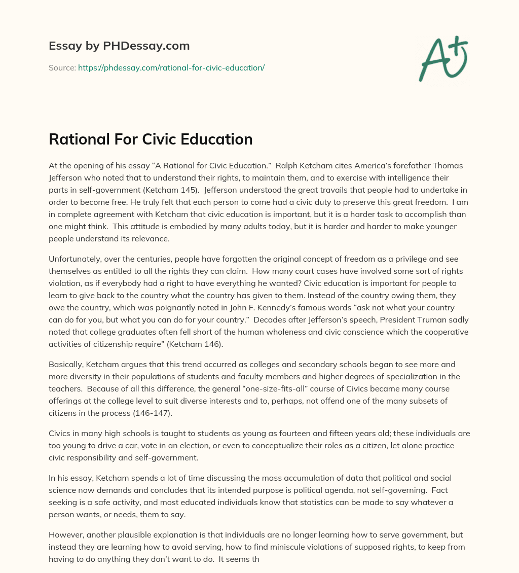 Rational For Civic Education essay