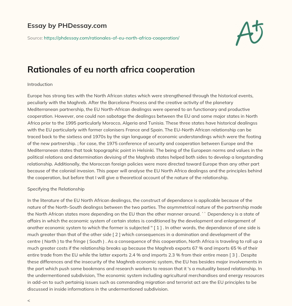 Rationales of eu north africa cooperation essay