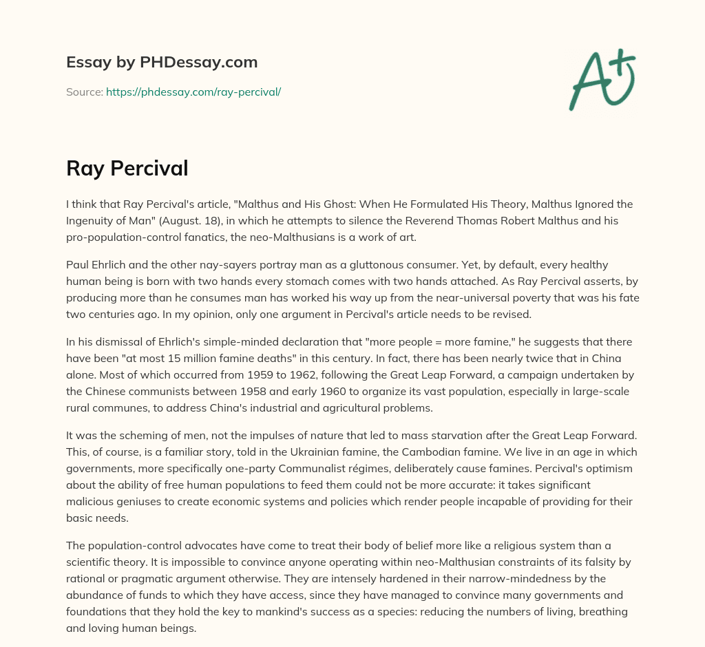 Ray Percival essay