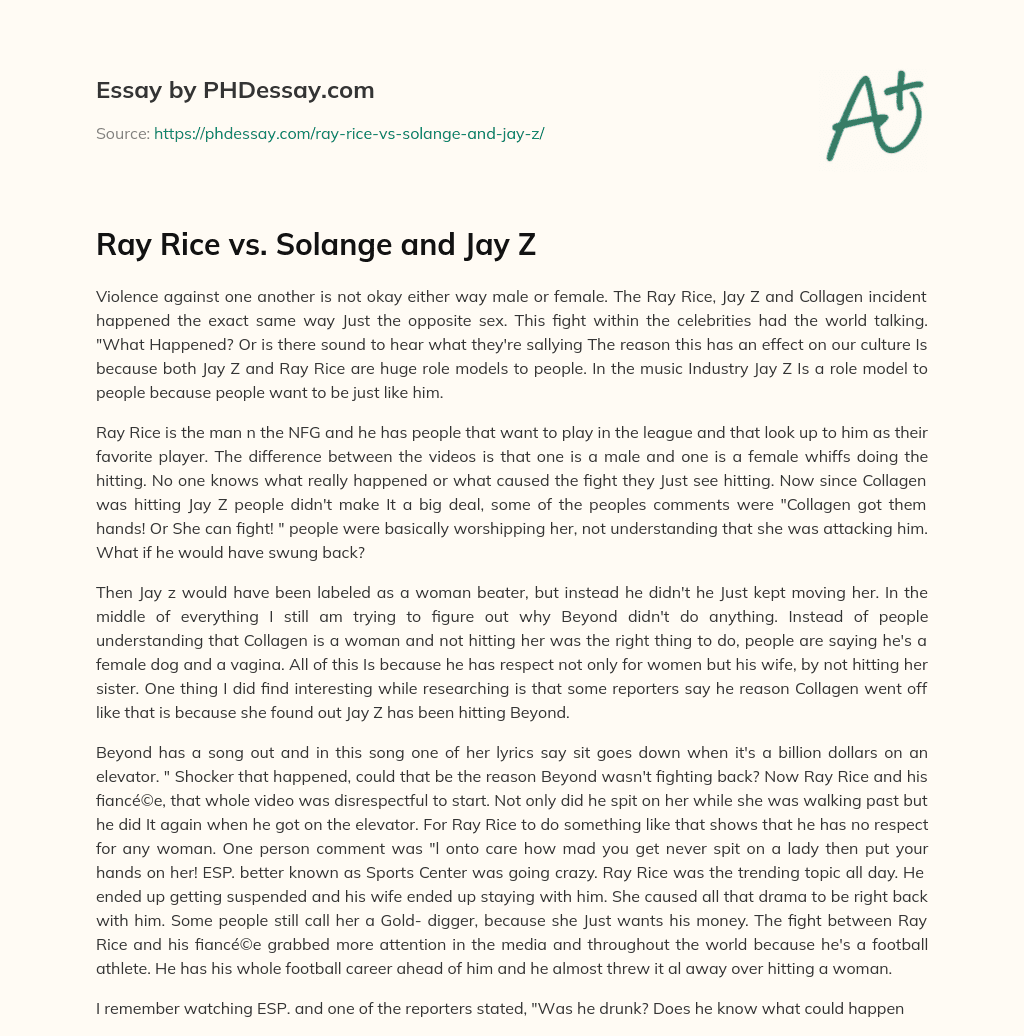 Ray Rice vs. Solange and Jay Z essay