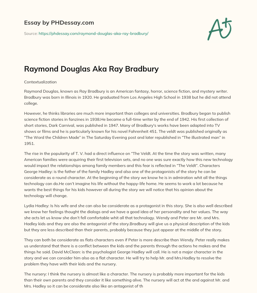 Raymond Douglas Aka Ray Bradbury essay