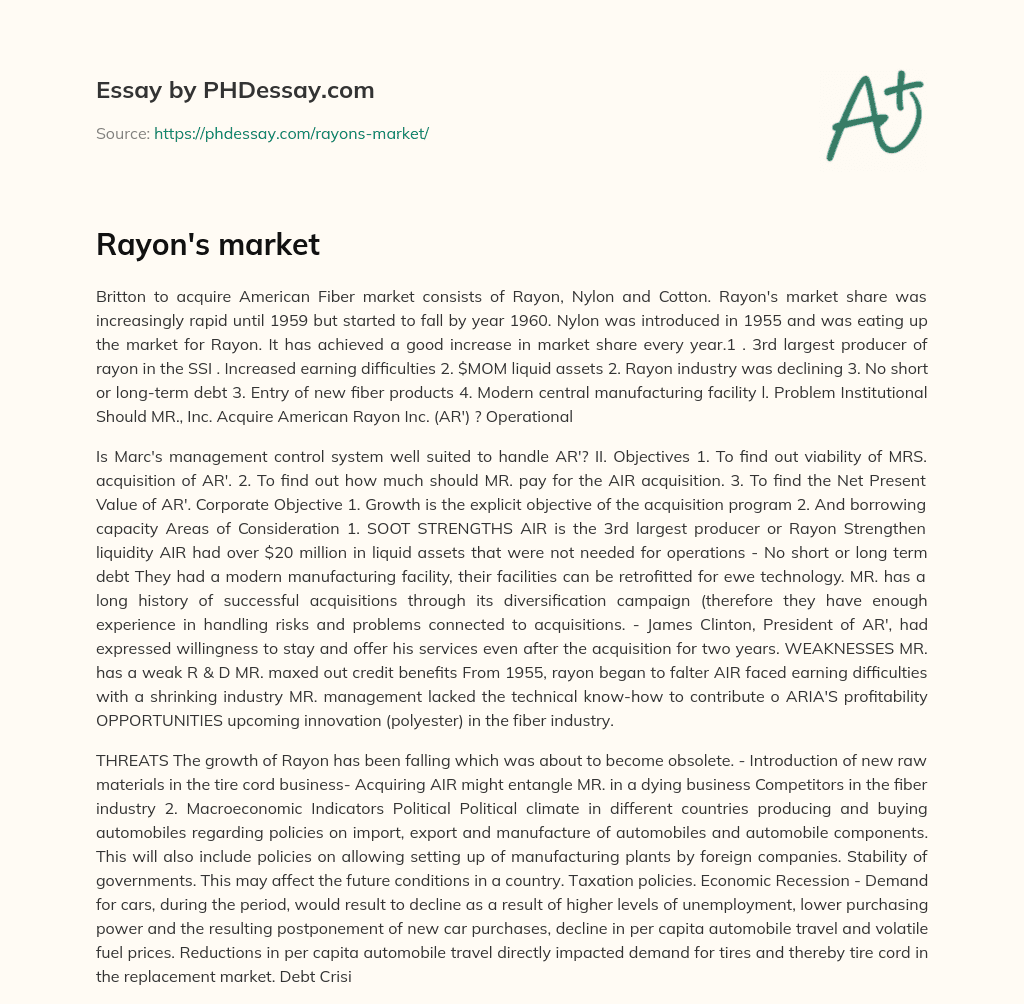 Rayon’s market essay