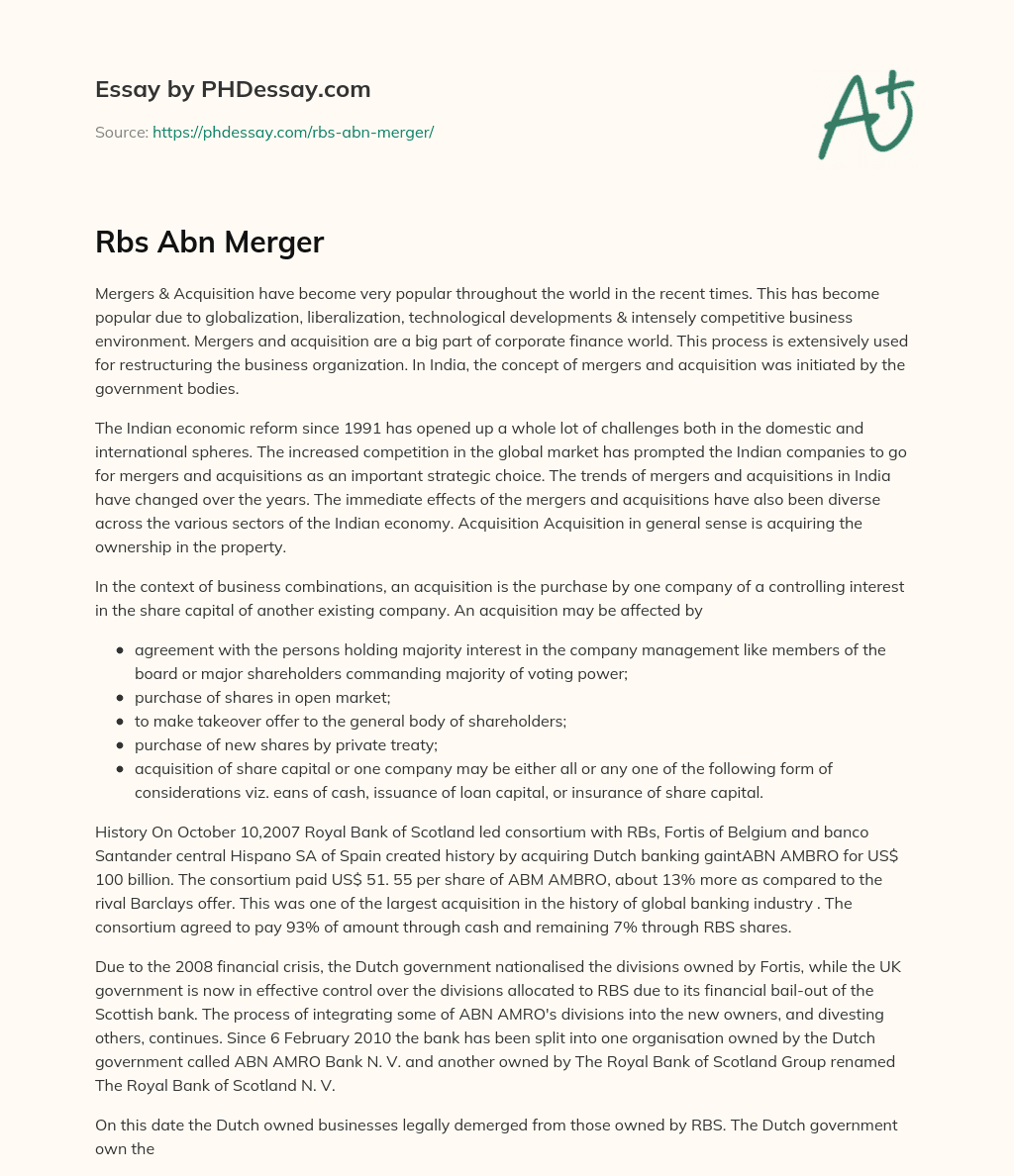 Rbs Abn Merger essay