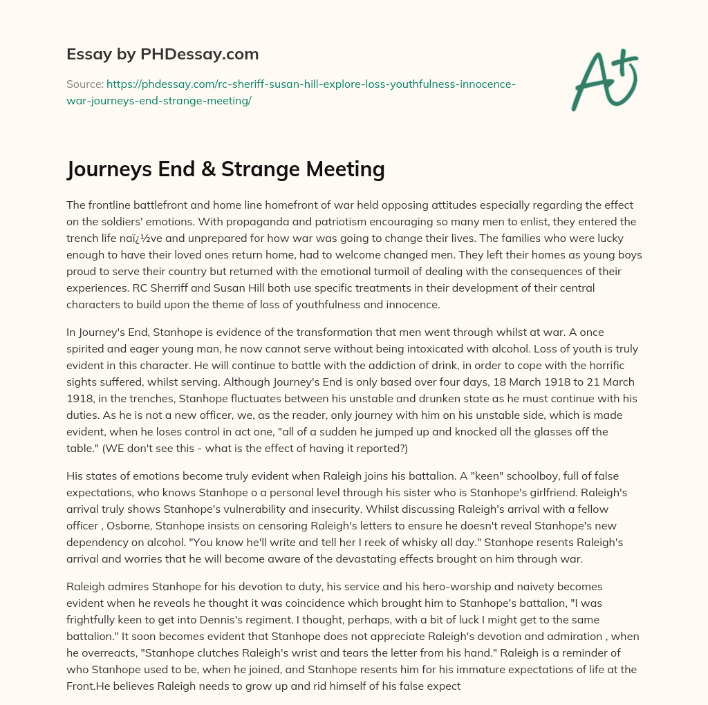 Journeys End & Strange Meeting essay