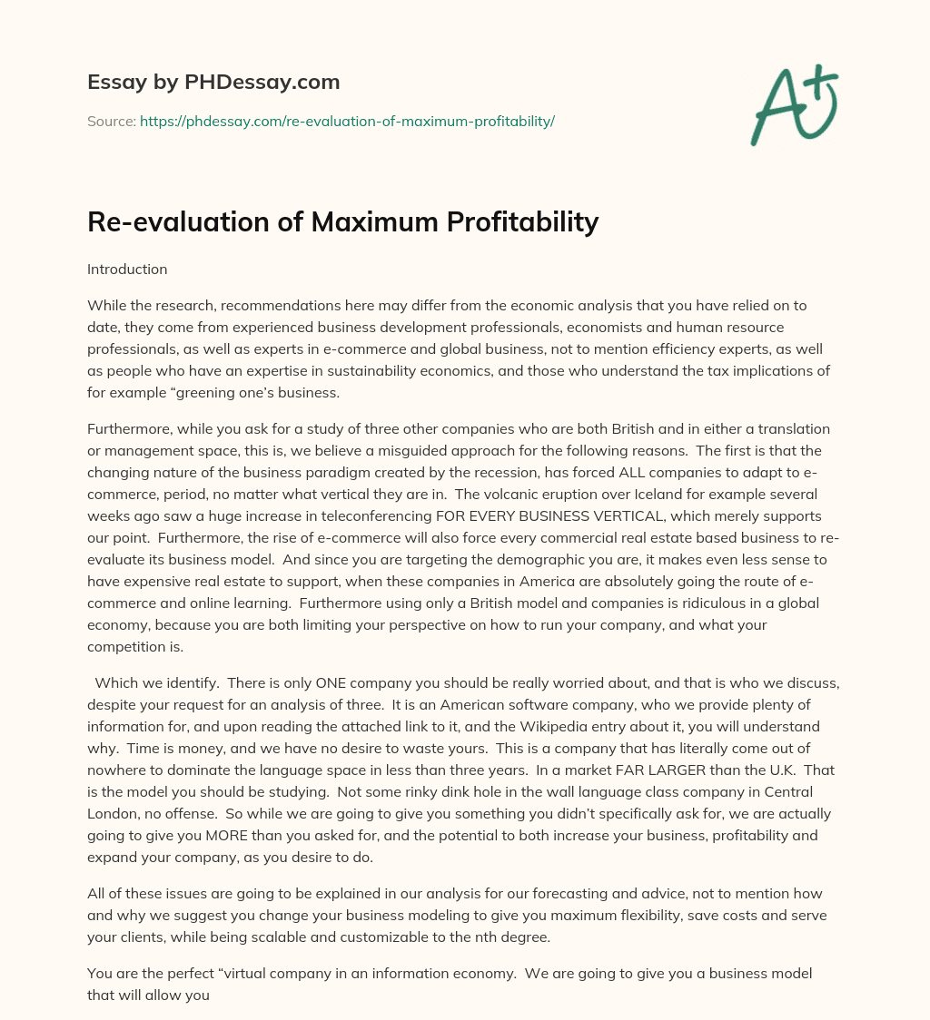 Re-evaluation of Maximum Profitability essay