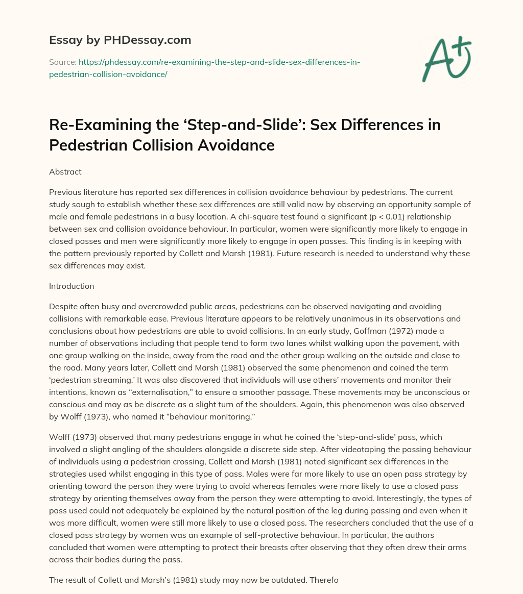 Re-Examining the ‘Step-and-Slide’: Sex Differences in Pedestrian Collision Avoidance essay