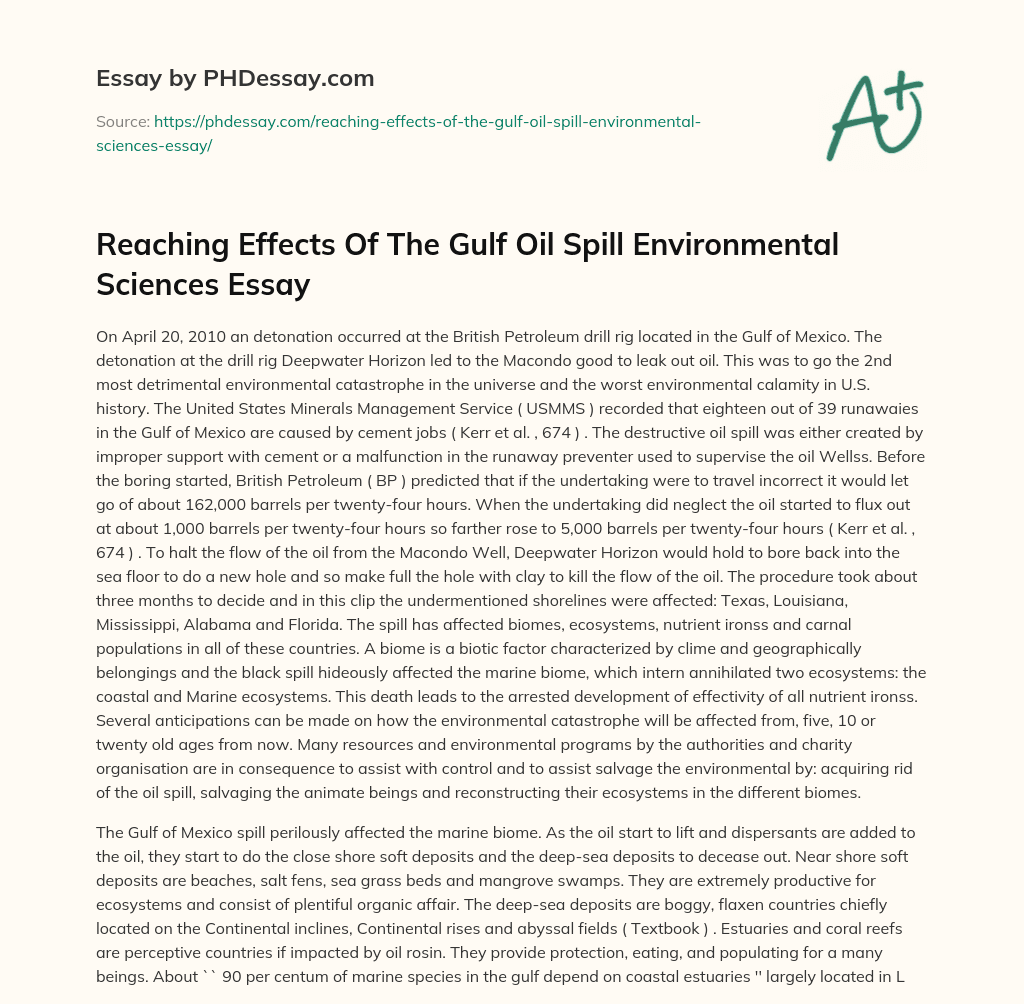 Reaching Effects Of The Gulf Oil Spill Environmental Sciences Essay essay