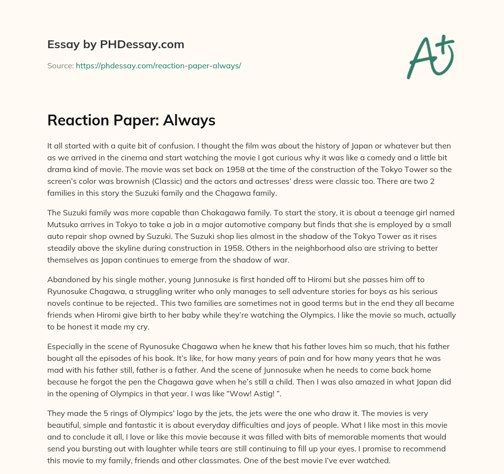 Reaction Paper: Always essay