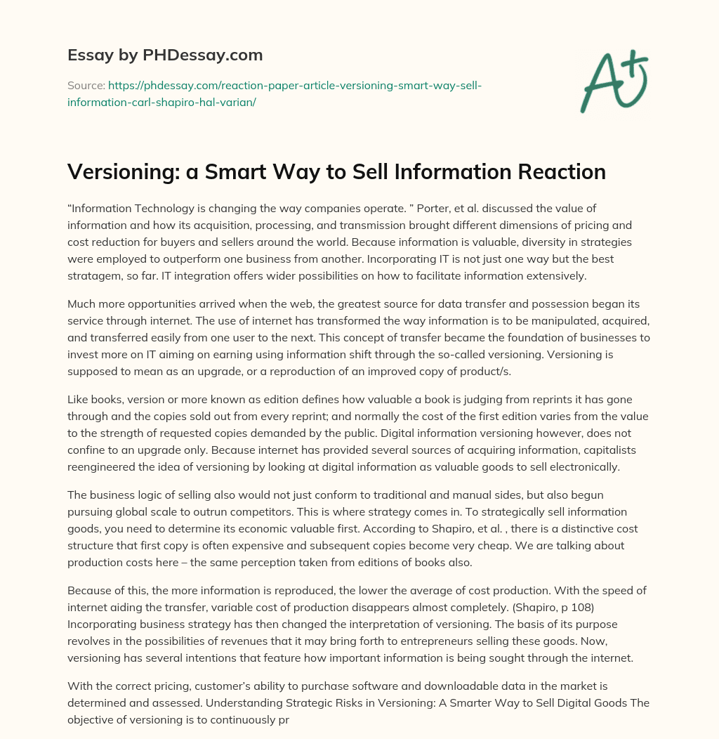 Versioning: a Smart Way to Sell Information Reaction essay
