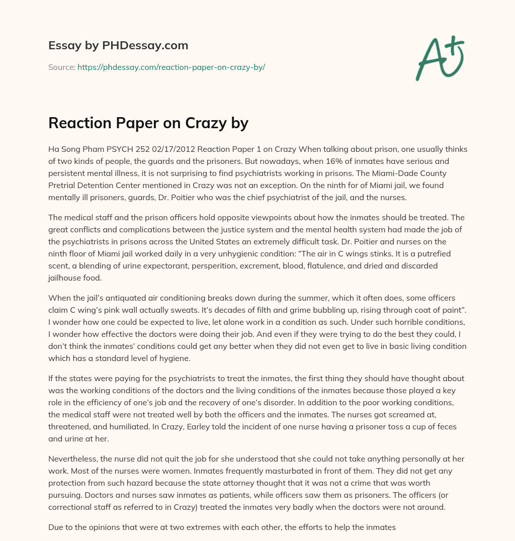 Reaction Paper on Crazy by essay