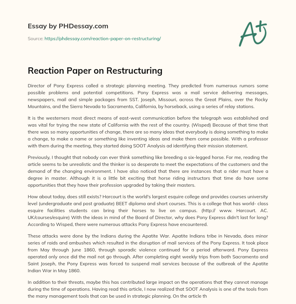 Reaction Paper on Restructuring essay