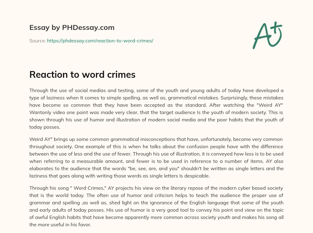 Reaction to word crimes essay