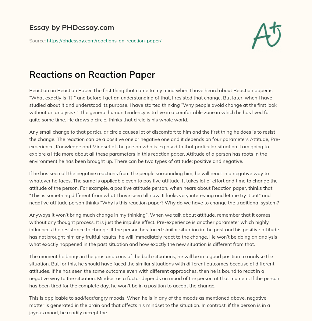 Reactions on Reaction Paper essay