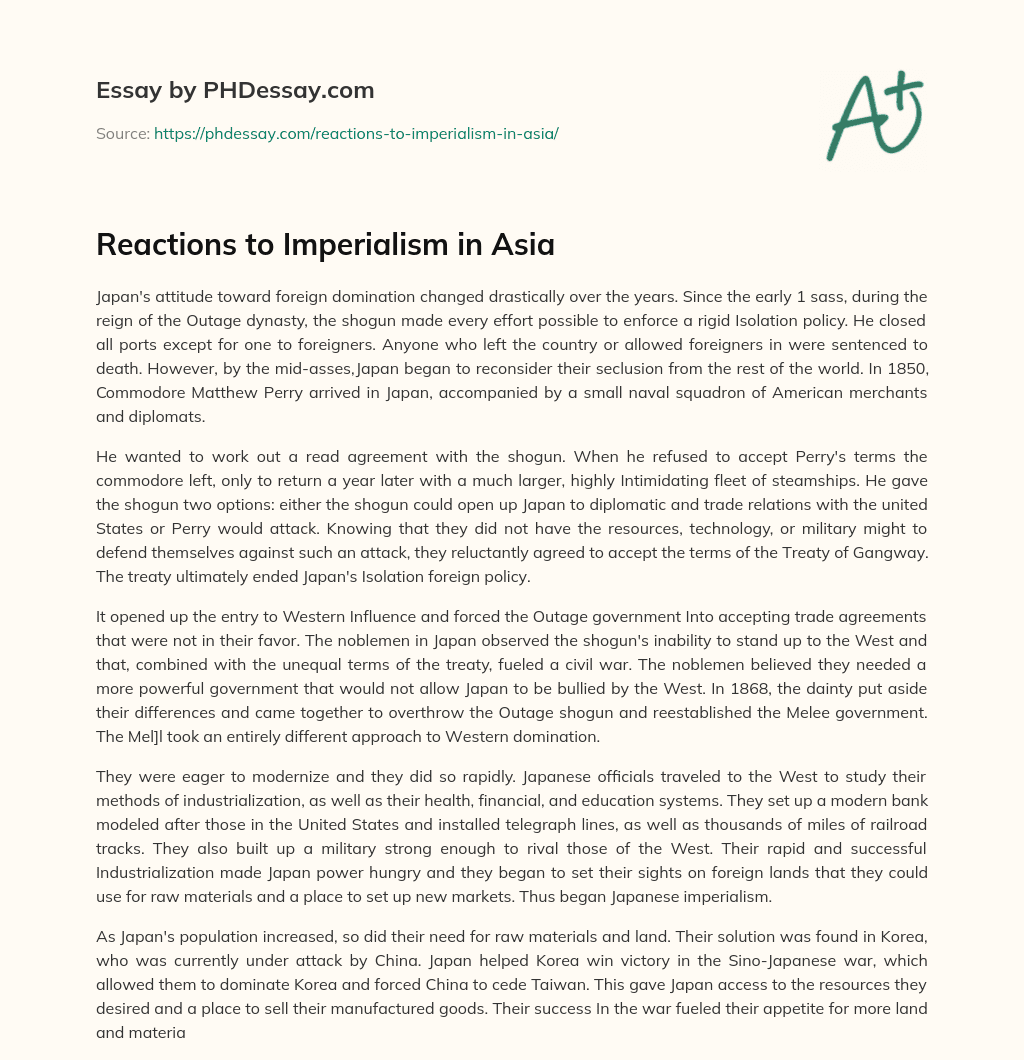 Reactions to Imperialism in Asia essay