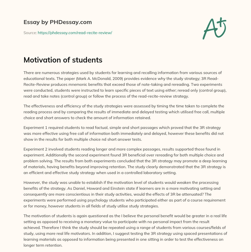 Motivation of students essay