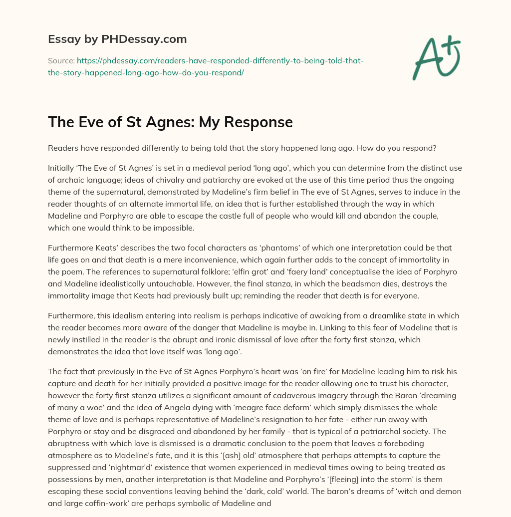 The Eve of St Agnes: My Response essay