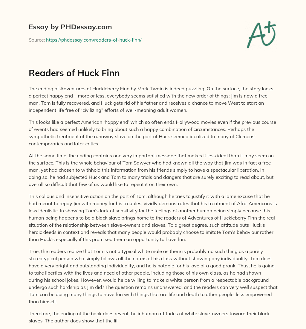 Readers of Huck Finn essay