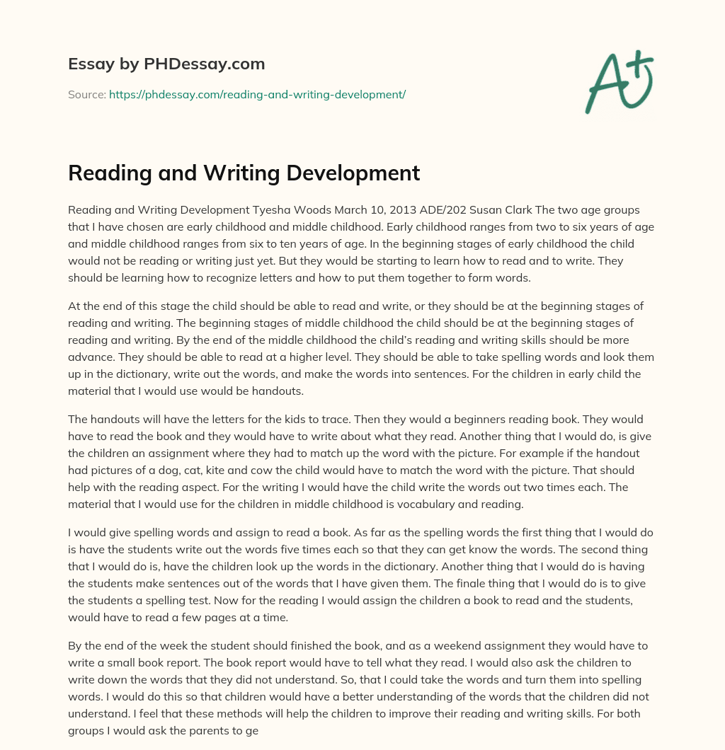 Reading and Writing Development essay