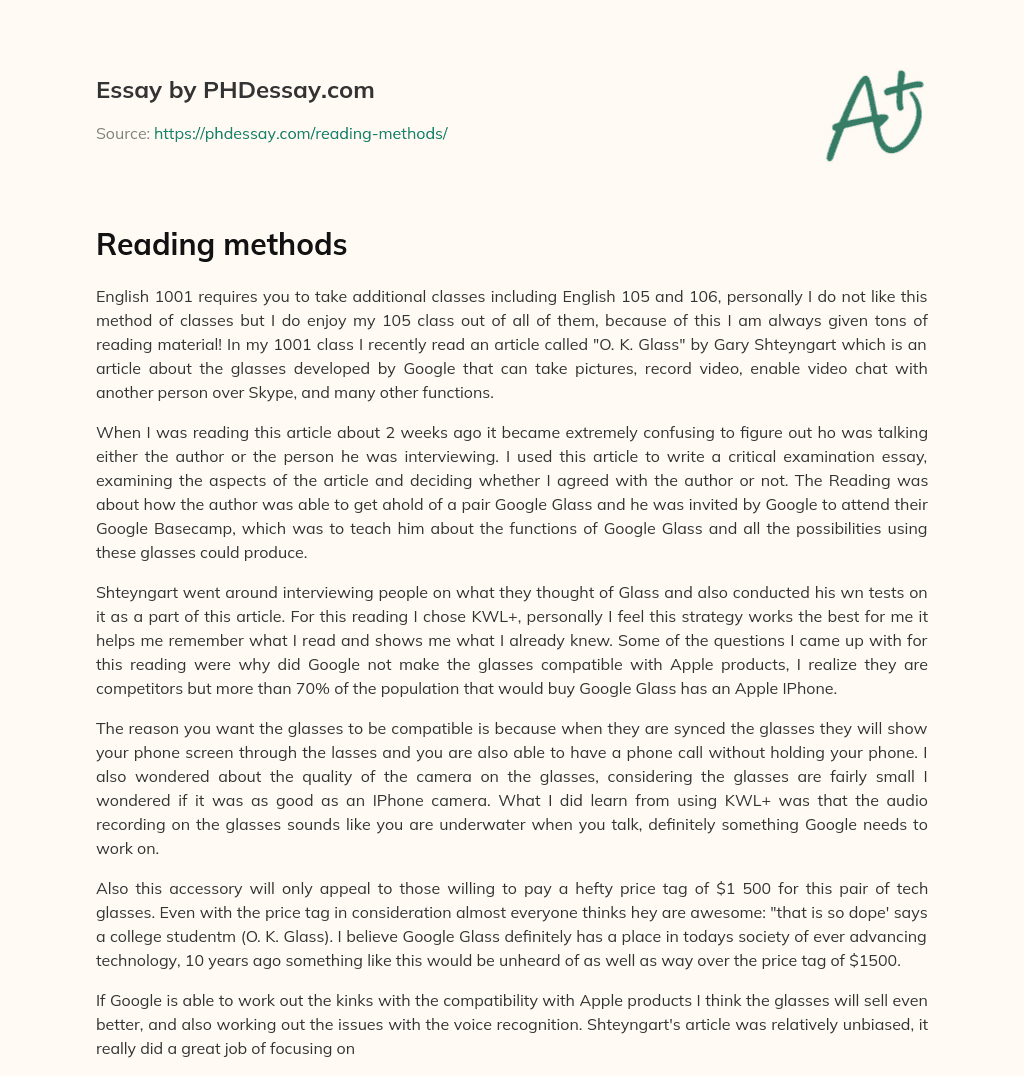 Reading methods essay