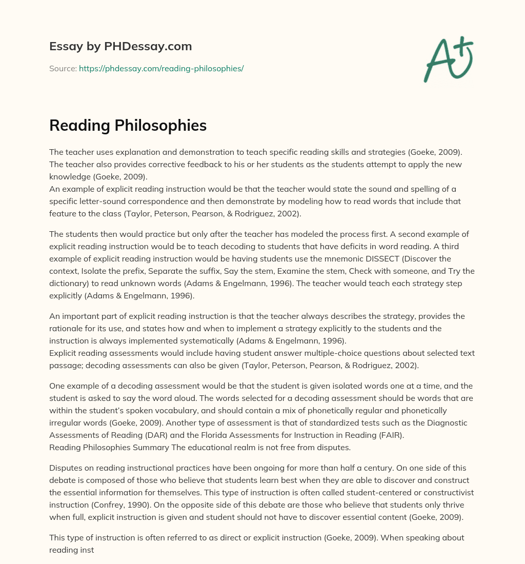 Reading Philosophies essay