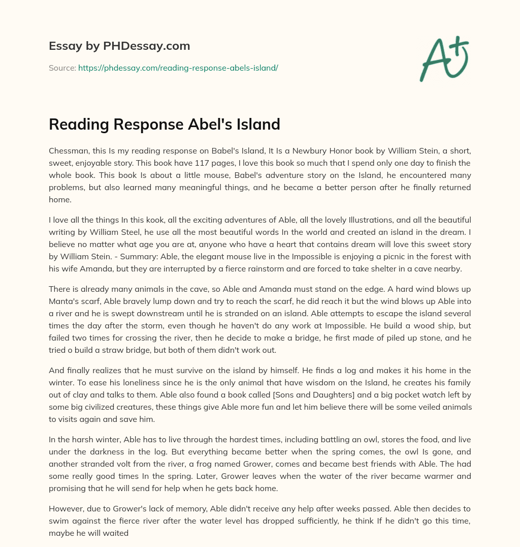 Reading Response Abel’s Island essay
