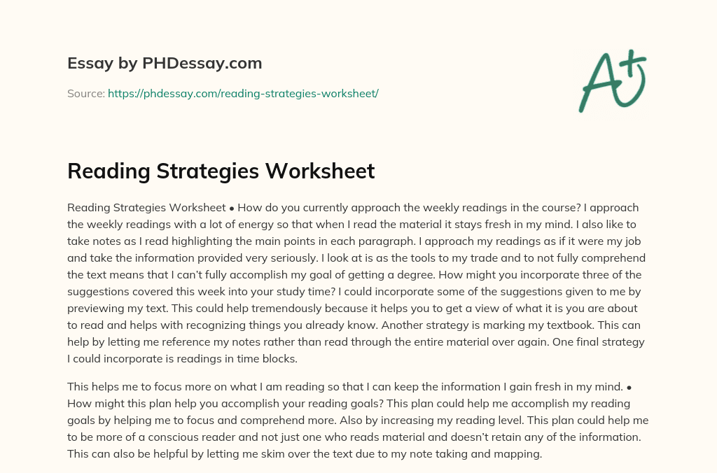 Reading Strategies Worksheet essay