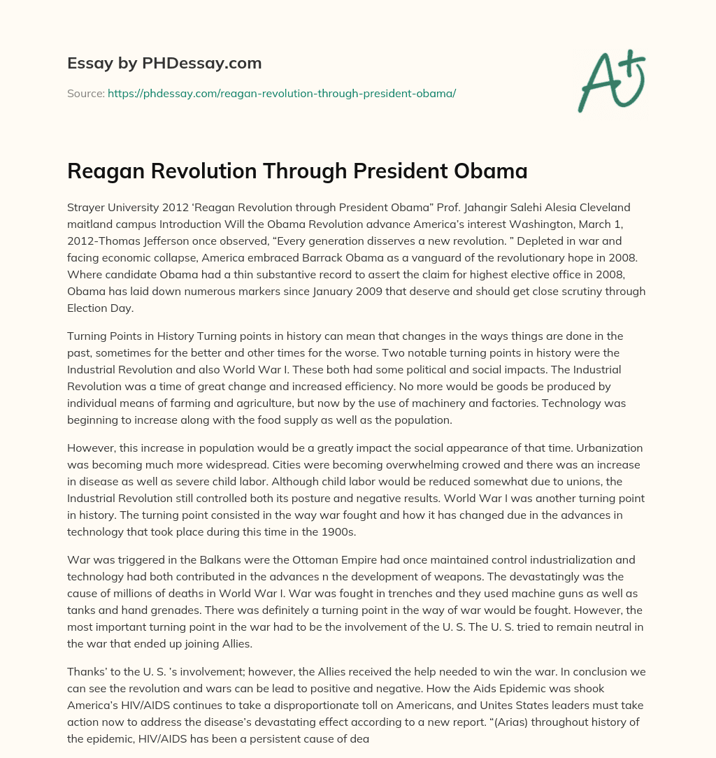 Reagan Revolution Through President Obama essay