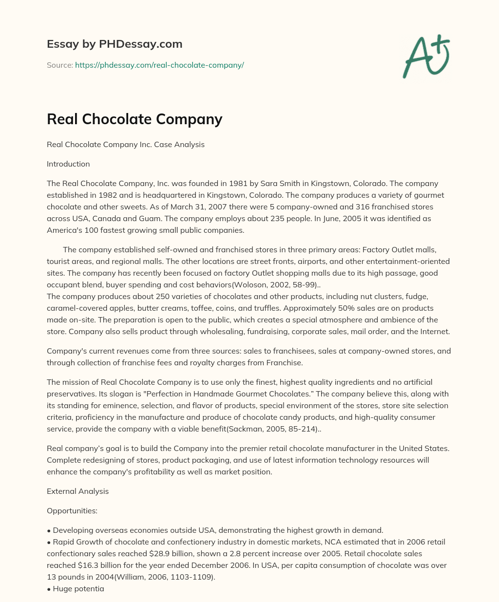 Real Chocolate Company essay