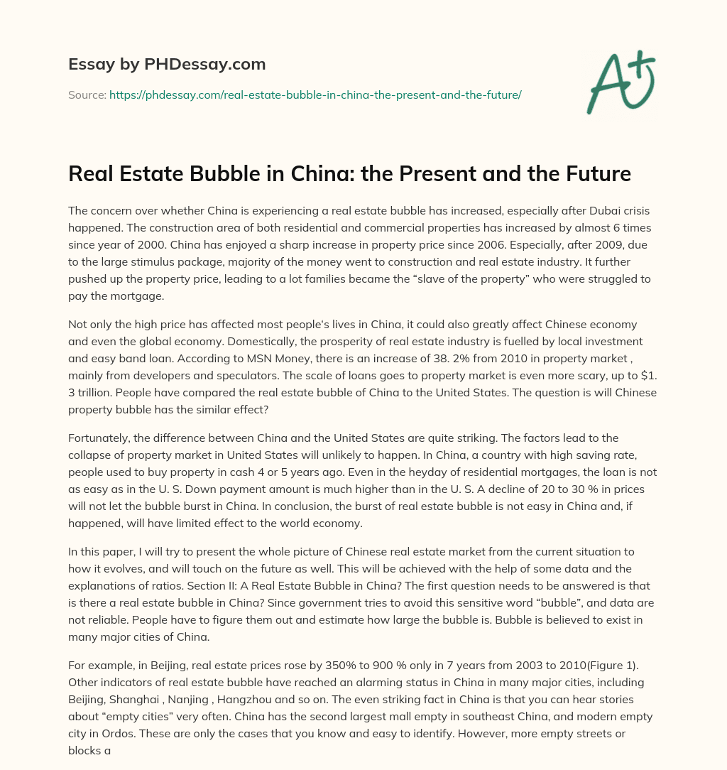 Real Estate Bubble in China: the Present and the Future essay