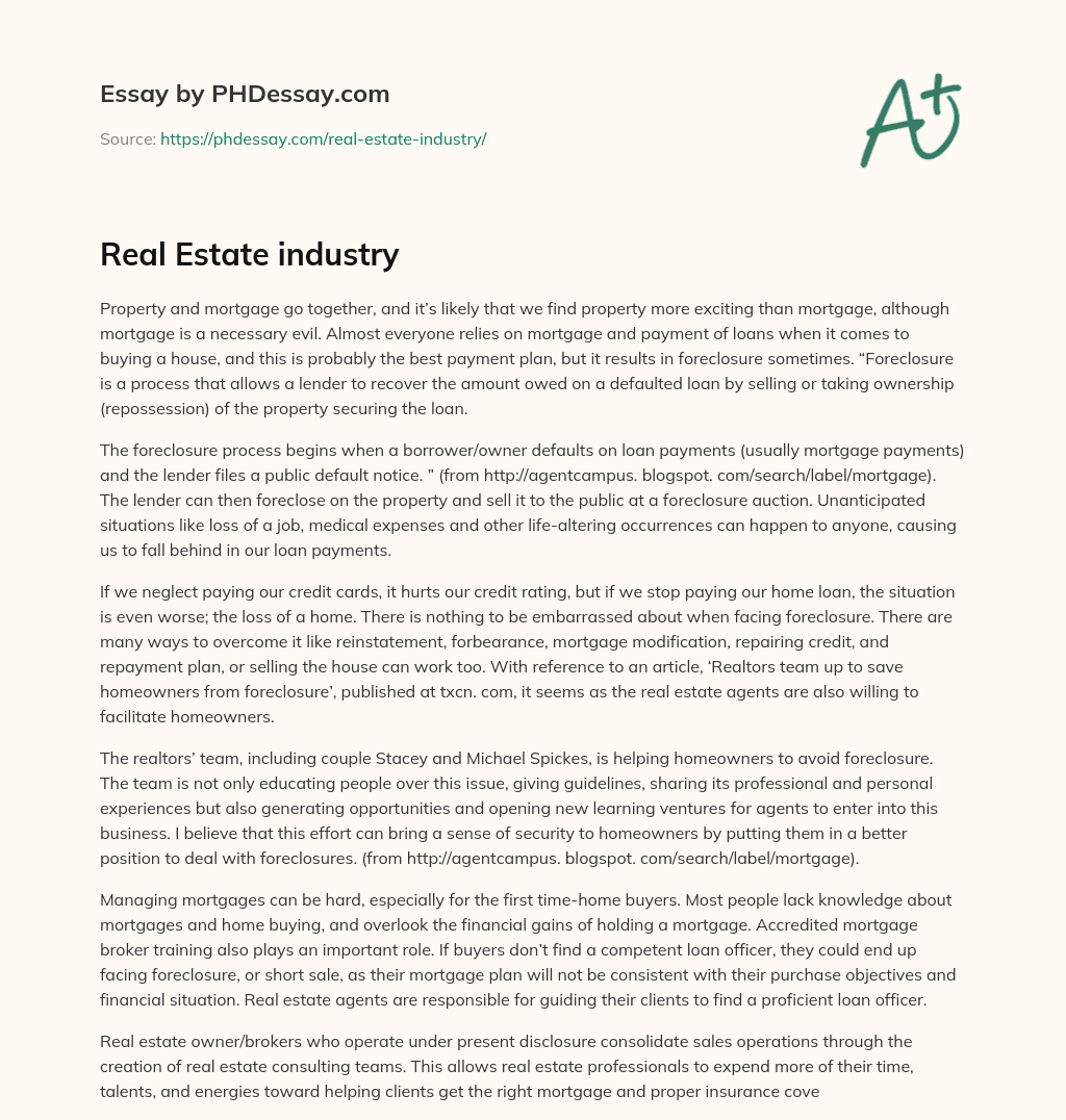 Real Estate industry essay