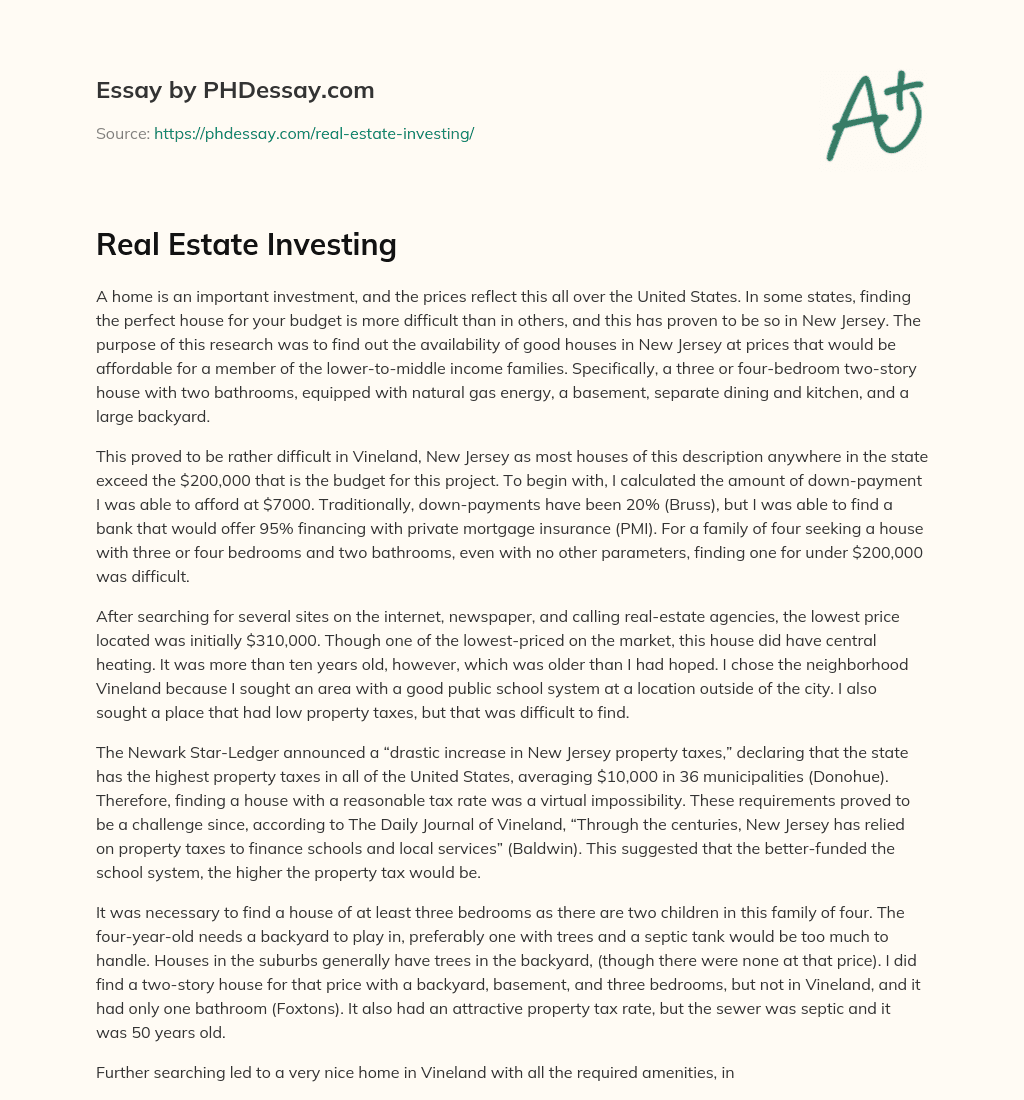 Real Estate Investing essay