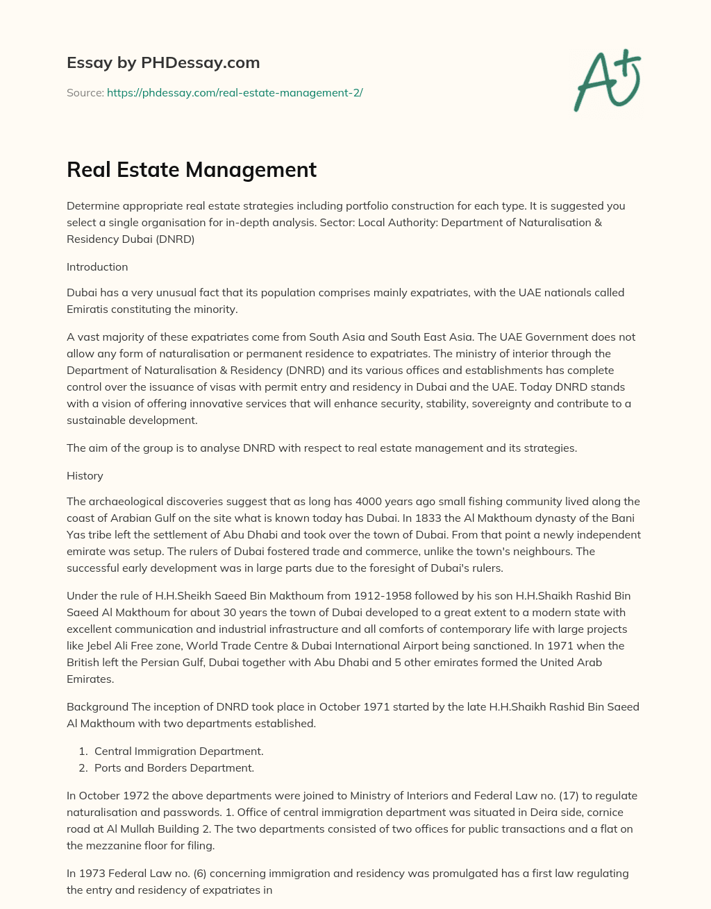Real Estate Management essay