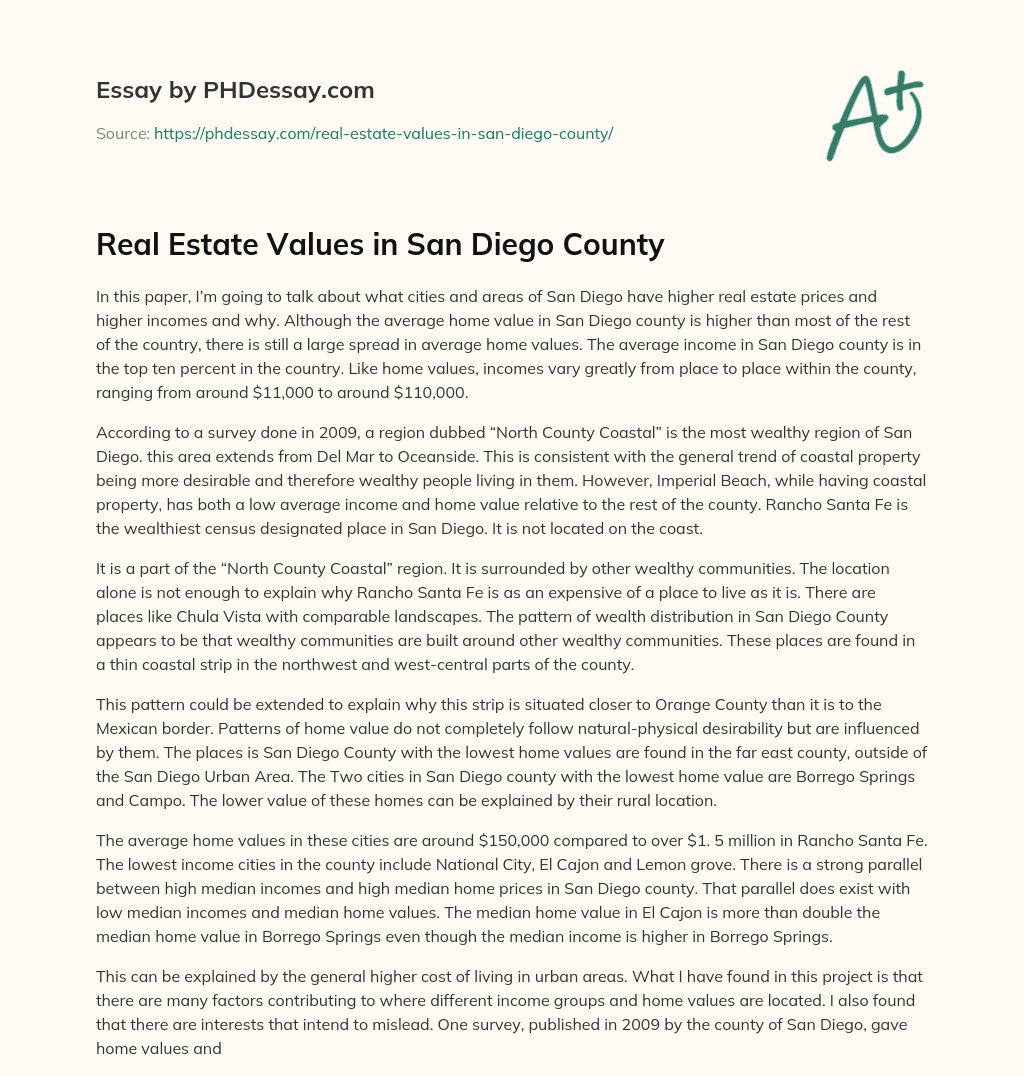 Real Estate Values in San Diego County essay